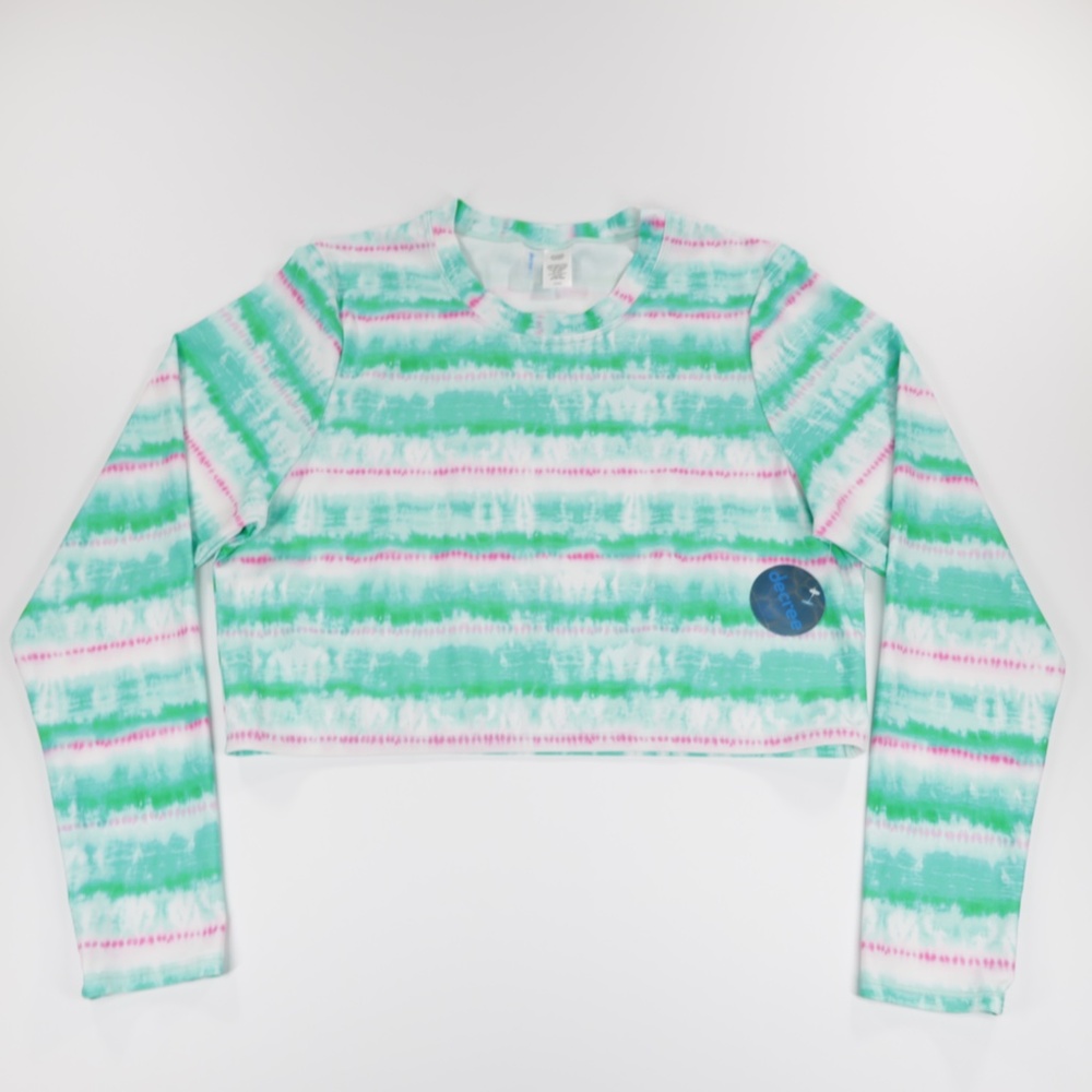 decree Women Crew‎ Neck Long Sleeve Swim Cropped T-Shirt Green Size 2X